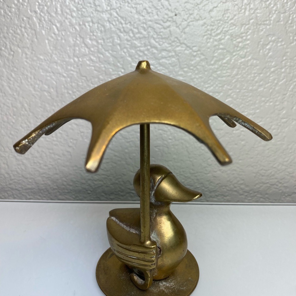 Vintage Duck with Umbrella Brass Figurine Made in India - Picture 6 of 16